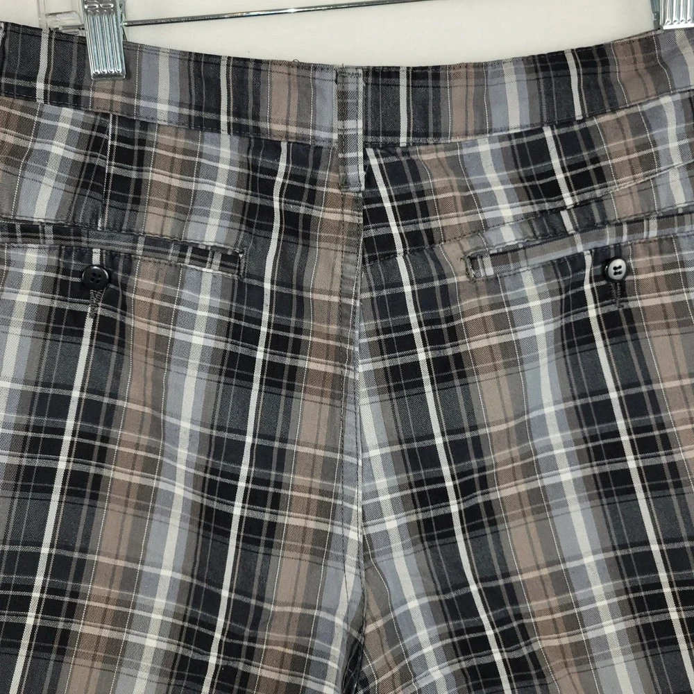 Vintage Hurley Plaid Shorts Mens 36 Black Blue Tan Grey